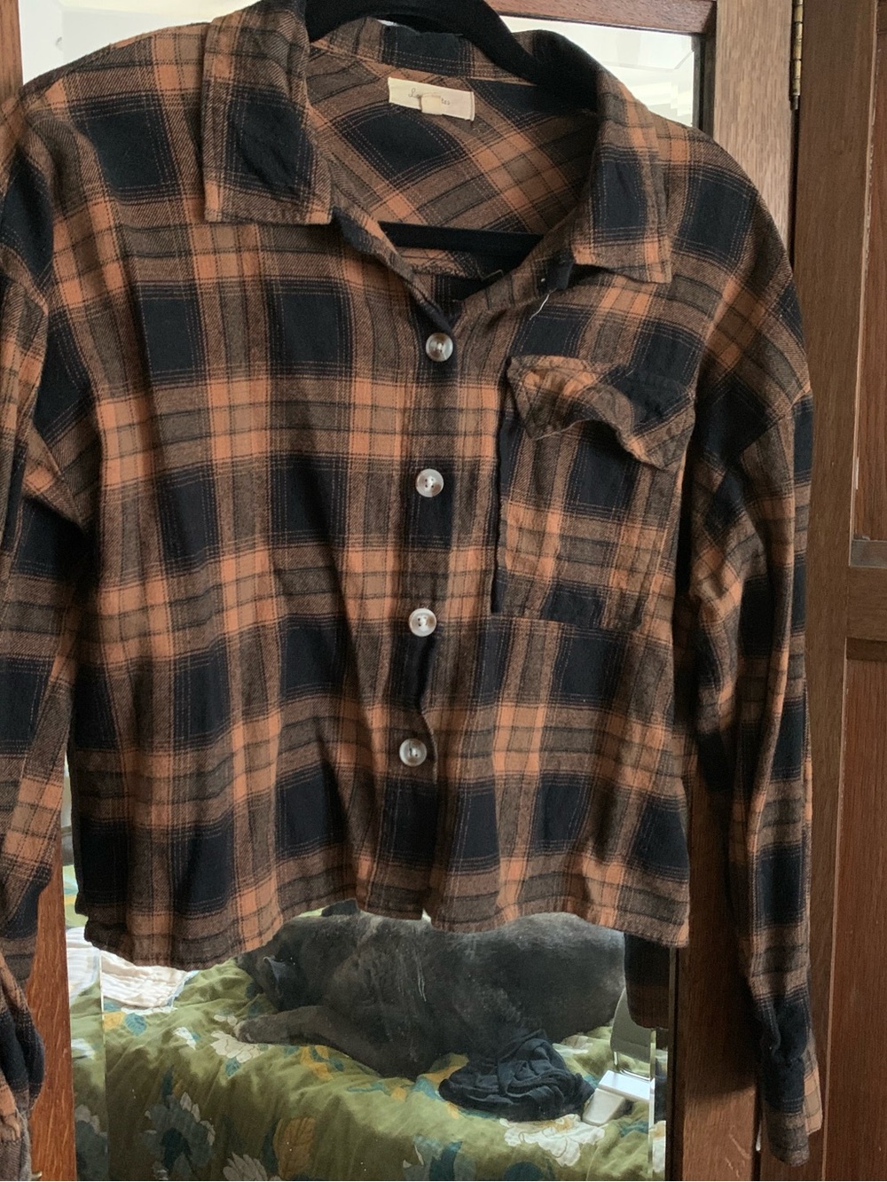 Love Notes Black and Brown Plaid Button-Down Flannel Shirt